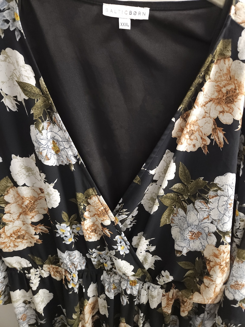 Baltic Born Black Floral Wrap Robe with Cream and Olive Blooms